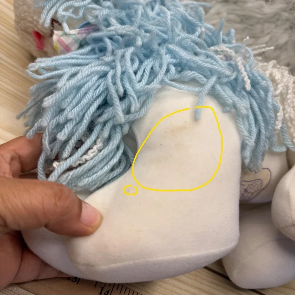 Kenner Fluppy Dog Plush Puppy Toy Blue White Yarn Mane‎ 1986 Vintage Yarn Hair